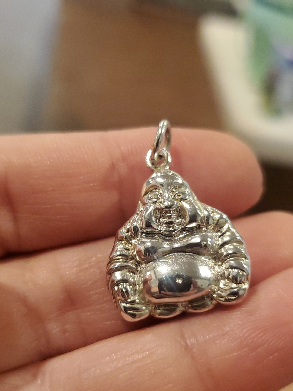 Sterling Silver Laughing Buddha Pendant Double Sided